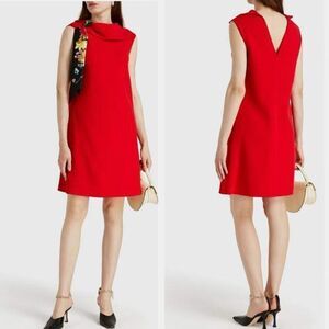 $1990 NWT Oscar De La Renta Crimson Red Virgin Wool Sleeveless Mini‎ Dress sz 14
